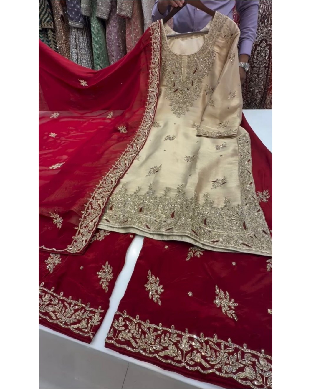 Exclusive Gold & Maroon Silk Palazo Kurti With Dupatta