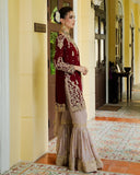 Exclusive Maroon Soft Georgette Gharara Suit With Dupatta