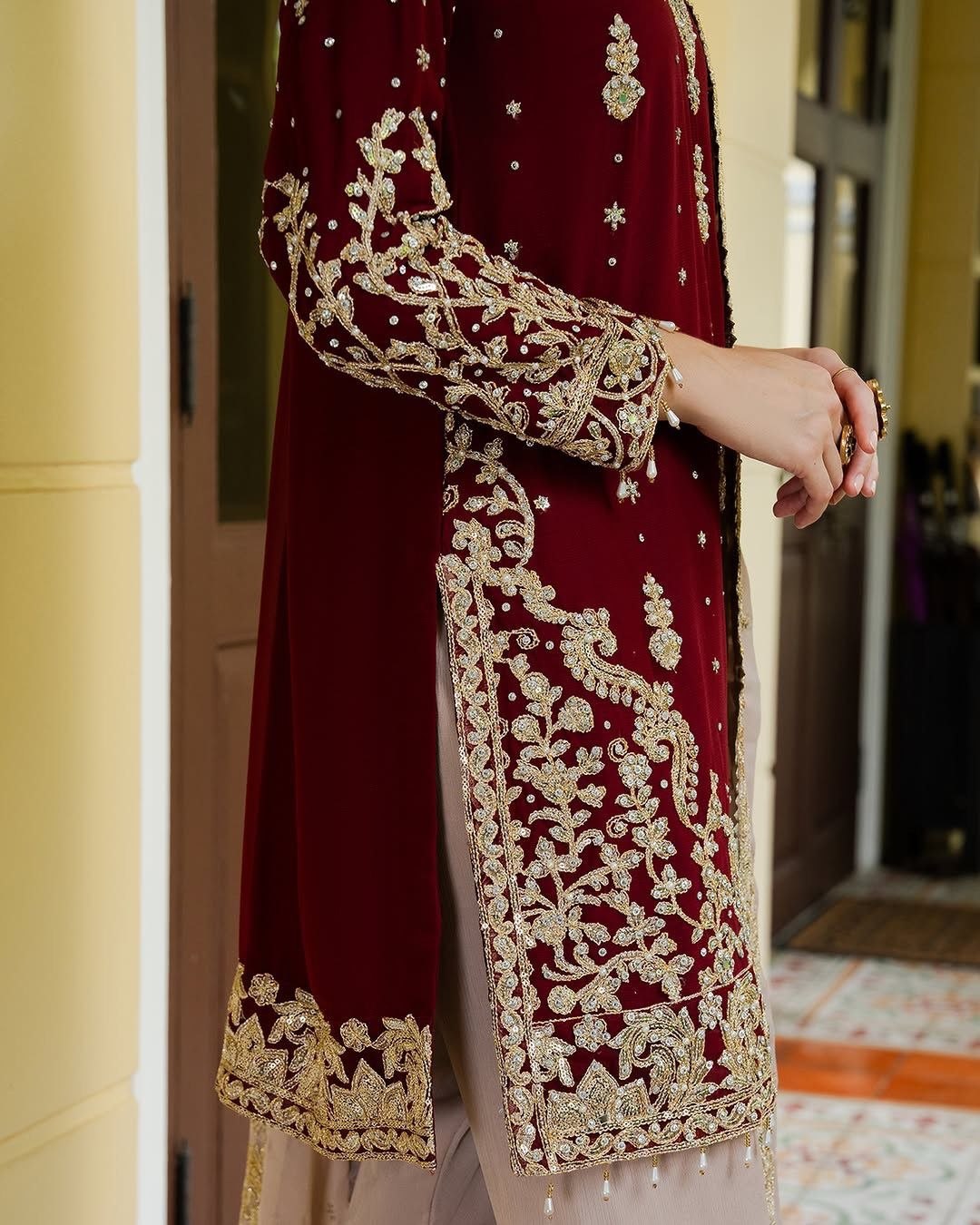 Exclusive Maroon Soft Georgette Gharara Suit With Dupatta