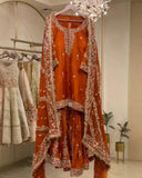 Exclusive Rust Orange Soft Georgette Embroidery Gharara Suit With Dupatta