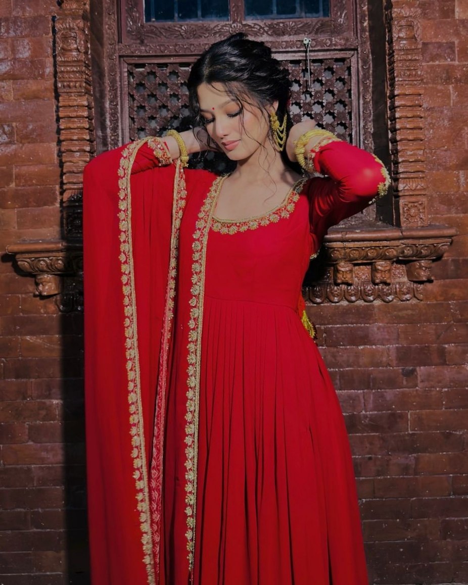 Exclusive Red Soft Georgette Embroidery Anarkali Suit With Dupatta