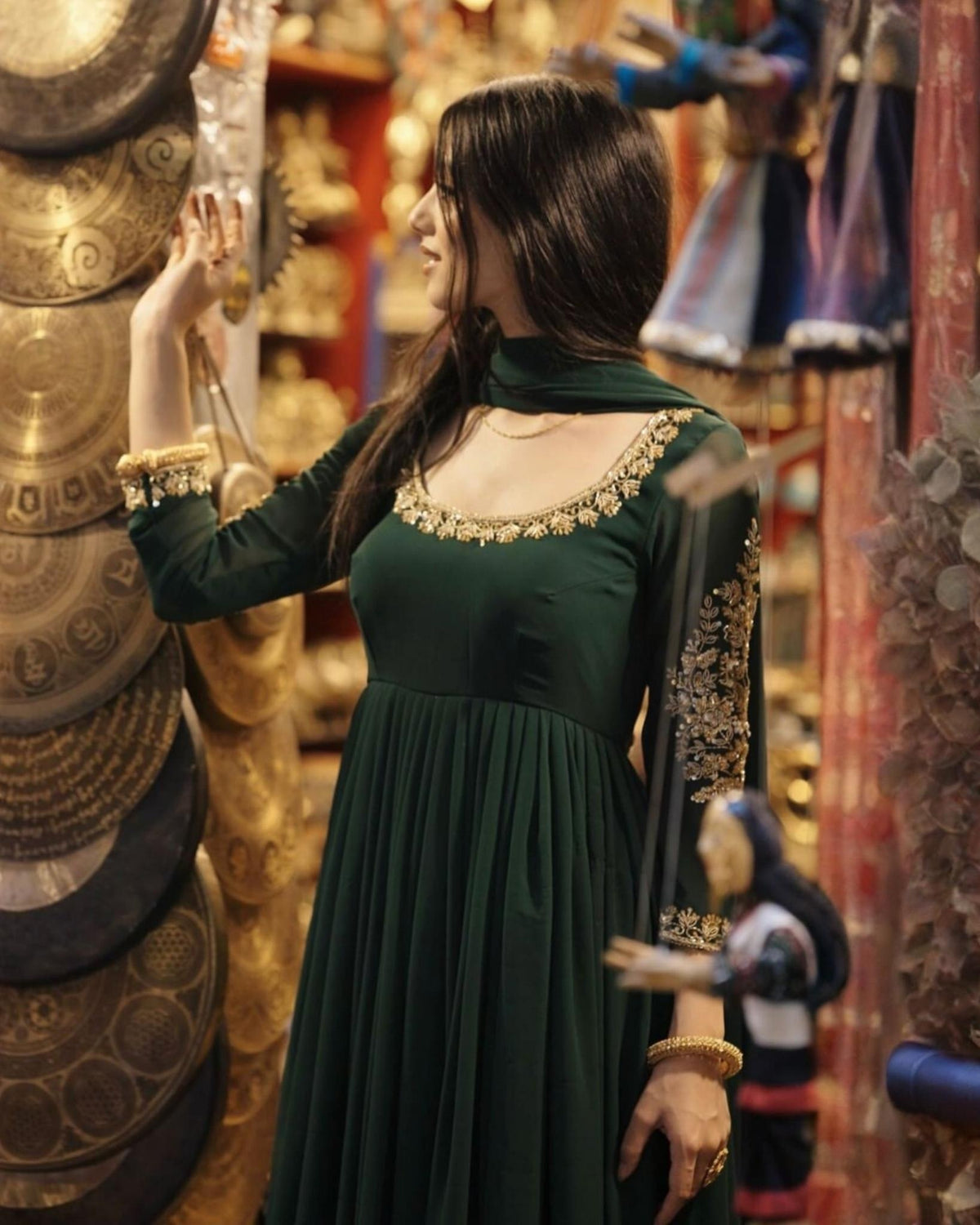 Exclusive Bottle Green Soft Georgette Embroidery Anarkali Suit With Dupatta