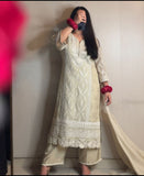 Exclusive Ivory Soft Georgette Embroidery Kurti Set With Dupatta