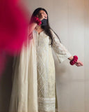 Exclusive Ivory Soft Georgette Embroidery Kurti Set With Dupatta