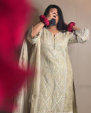 Exclusive Ivory Soft Georgette Embroidery Kurti Set With Dupatta