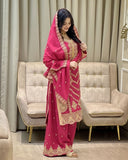 Exclusive Hot Pink Soft Chinon Silk Palazo Kurti With Dupatta
