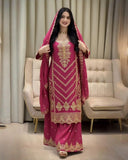 Exclusive Hot Pink Soft Chinon Silk Palazo Kurti With Dupatta