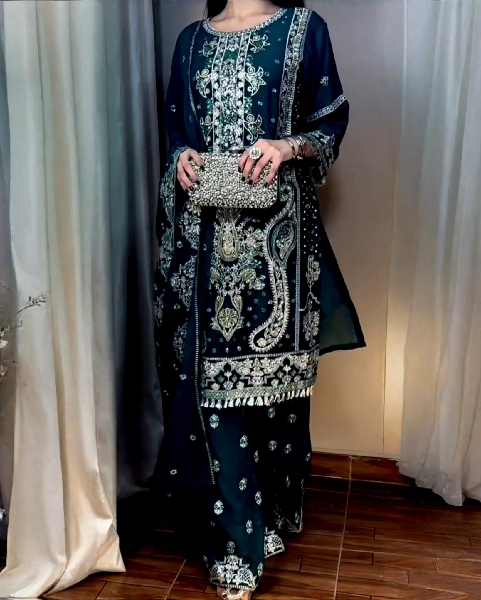Exclusive Dark Green Soft Georgette Palazo Kurti With Dupatta