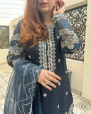 Exclusive Neavy Blue Natural Crepe Silk Pakistani Pant Kurti With Dupatta