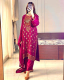 Exclusive Wine Soft Georgette Pant Kurti With Dupatta