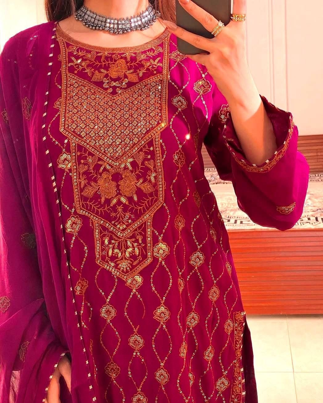 Exclusive Wine Soft Georgette Pant Kurti With Dupatta