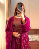 Exclusive Wine Soft Georgette Pant Kurti With Dupatta