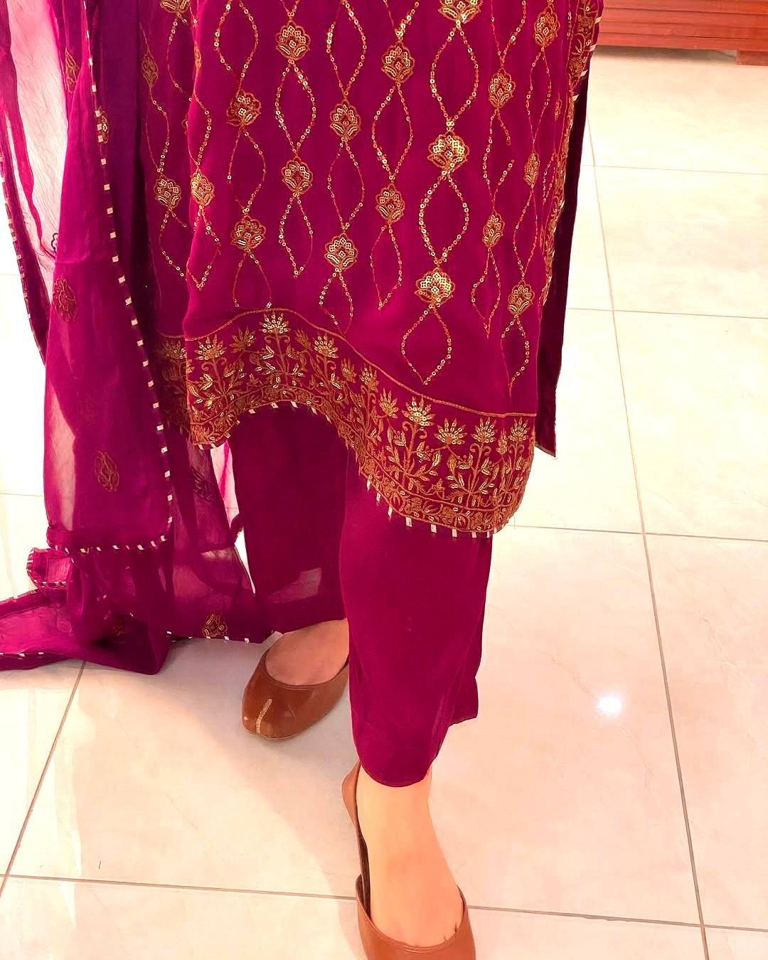 Exclusive Wine Soft Georgette Pant Kurti With Dupatta