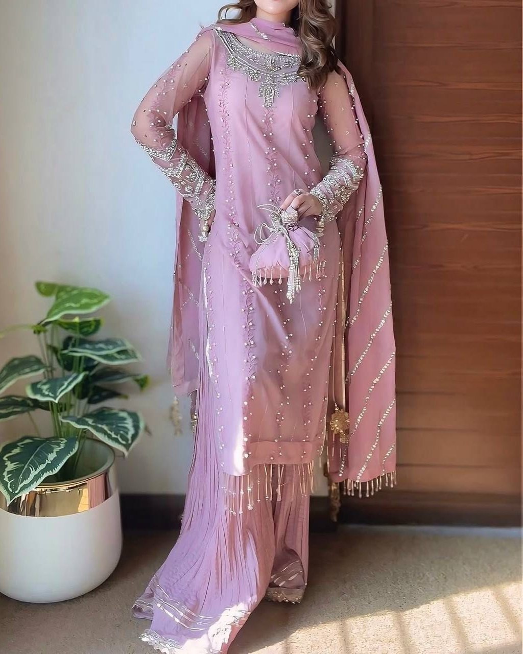 Exclusive Dusty Pink Soft Georgette Palazo Kurti With Dupatta