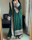 Exclusive Dark Green Georgette Embroidery Palazo Kurti With Dupatta