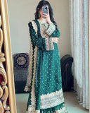 Exclusive Dark Green Georgette Embroidery Palazo Kurti With Dupatta