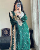 Exclusive Dark Green Georgette Embroidery Palazo Kurti With Dupatta