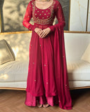 Exclusive Hot Red Soft Georgette Embroidery Palazo Frock With Dupatta