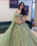 Exclusive Light Green Butterfly Net Embroidery Lehenga Choli With Dupatta