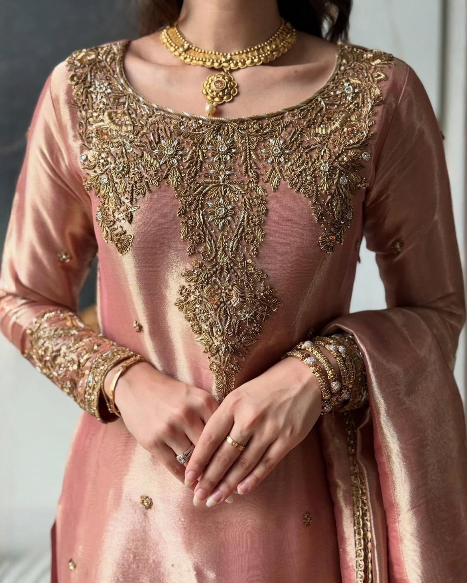 Exclusive Peach ZimmySilk Embroidery Pant Kurti With Dupatta