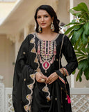 Exclusive Black Chinon Silk Embroidery Palazo Kurti With Dupatta