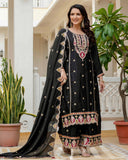 Exclusive Black Chinon Silk Embroidery Palazo Kurti With Dupatta