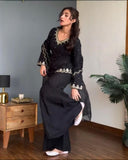 Exclusive Black Natural Crep Silk Embroidery Gharara Suit With Dupatta