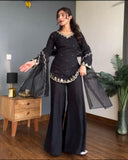 Exclusive Black Natural Crep Silk Embroidery Gharara Suit With Dupatta