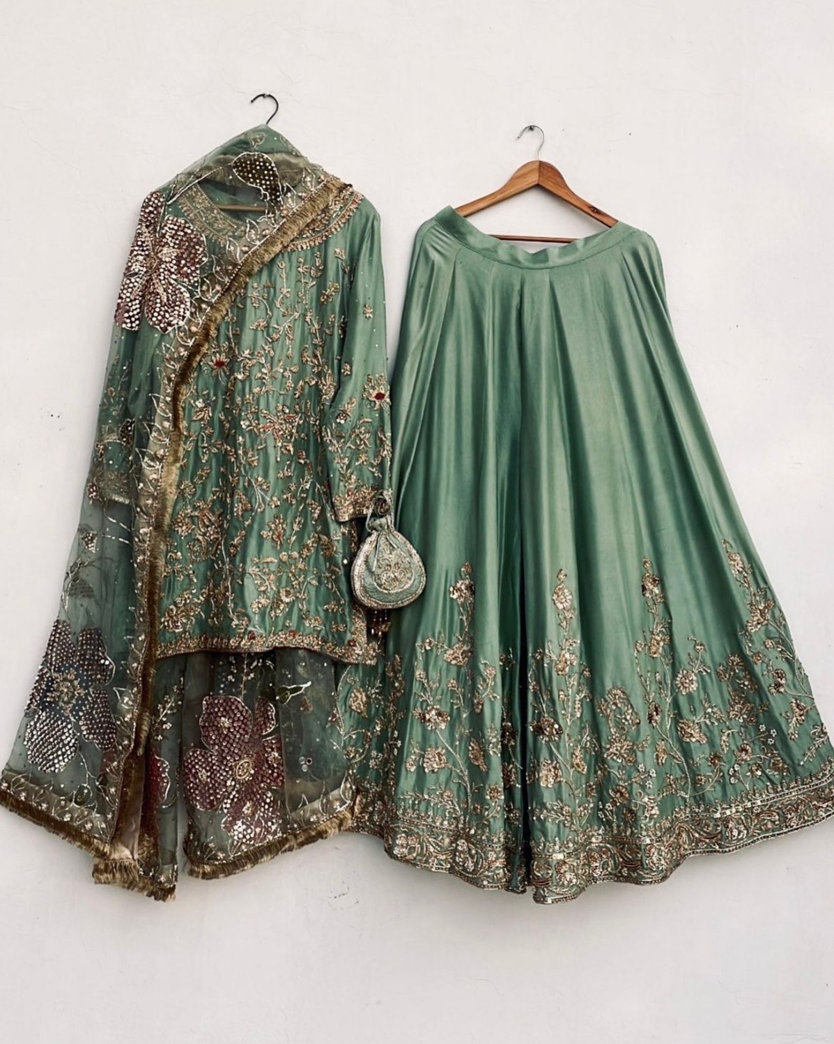 Exclusive Cream Chinon Silk Embroidery Work Sharara Suit With Dupatta