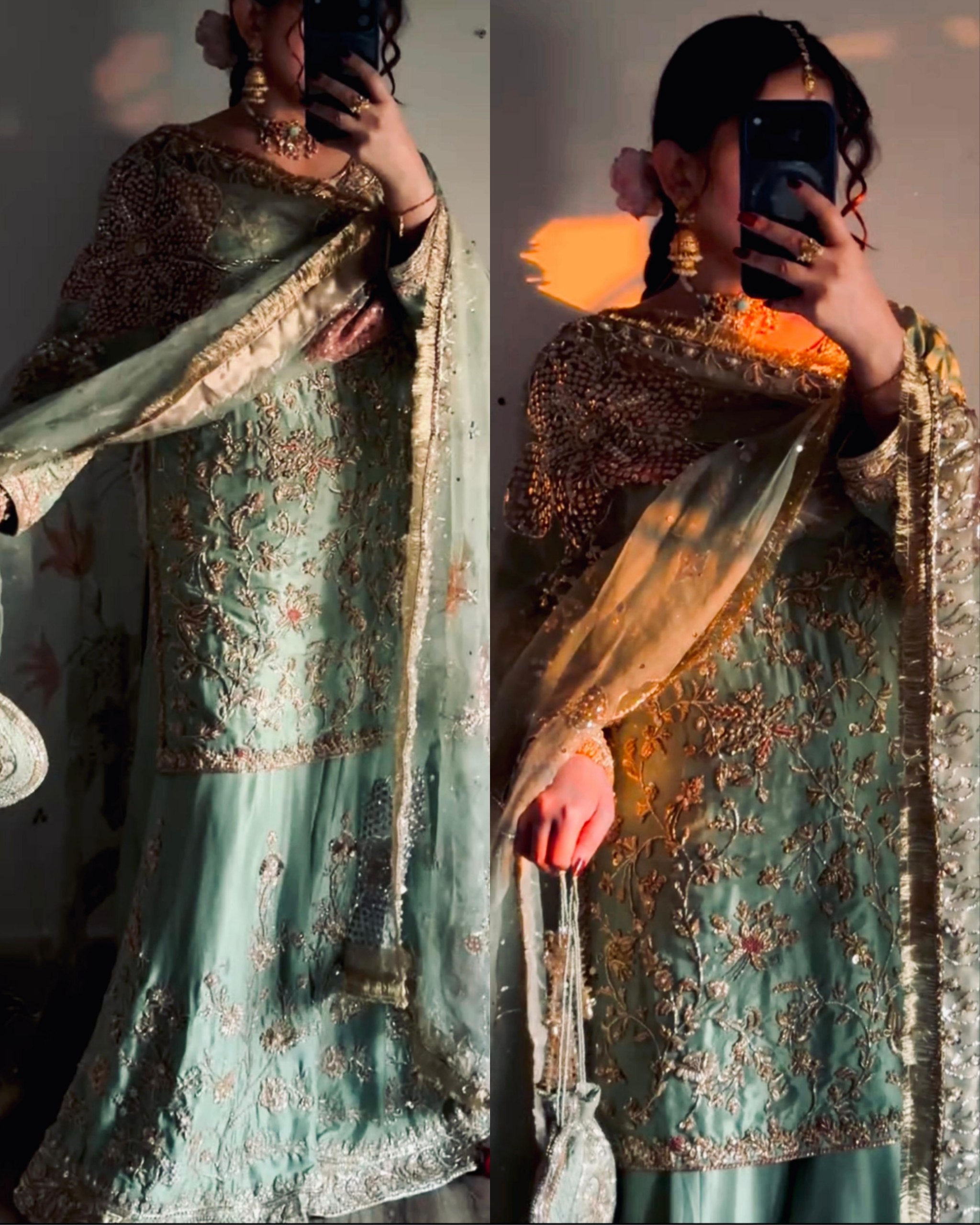 Exclusive Cream Chinon Silk Embroidery Work Sharara Suit With Dupatta