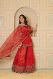 Exclusive Elegant Red Embroidered Sharara Suit with Dupatta