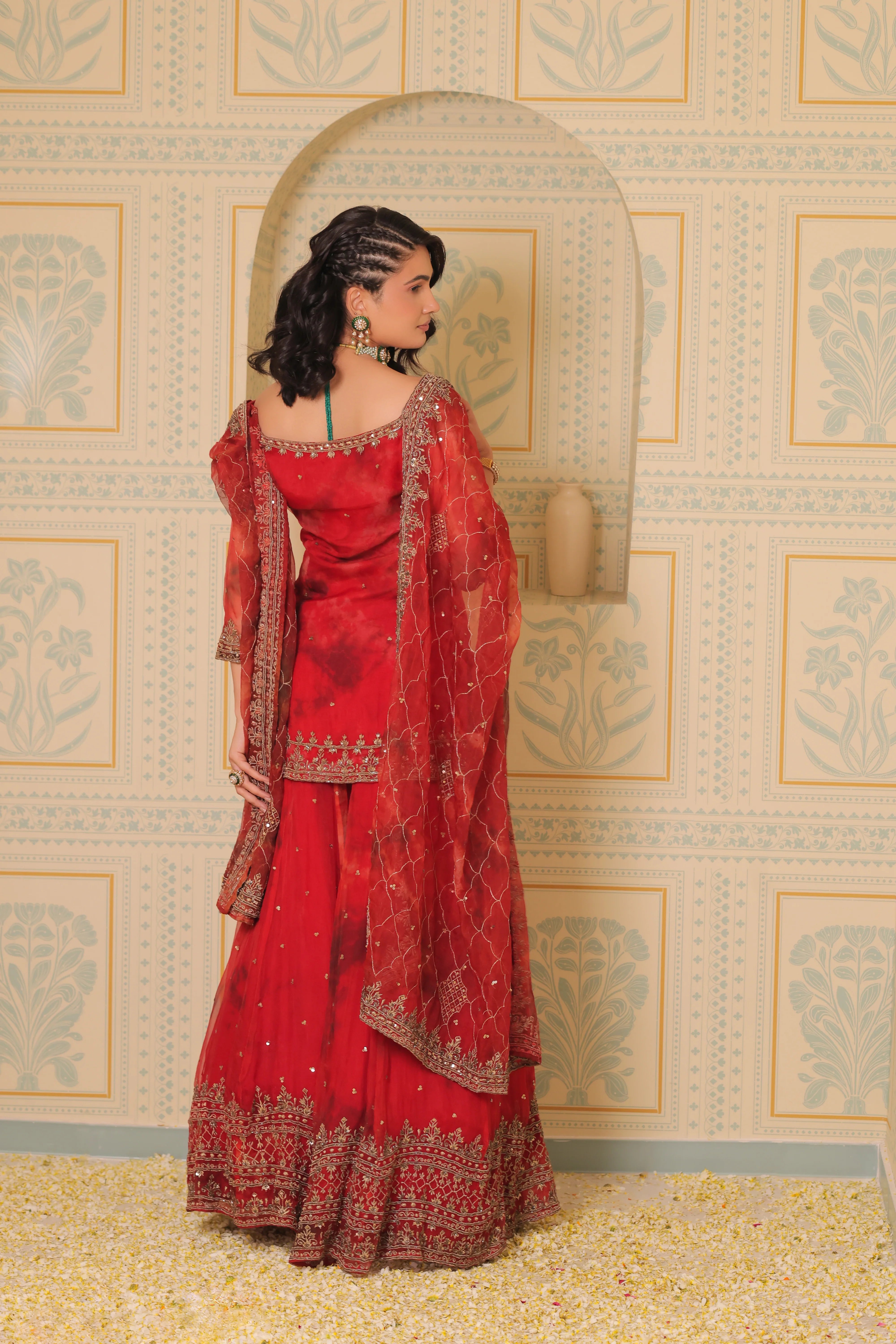 Exclusive Elegant Red Embroidered Sharara Suit with Dupatta