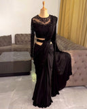 Black & Red Satin Silk Embroidery Work Saree With Blouse