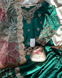 Exclusive Dark Green Chinon Silk Embroidery Work Gharara Suit With Dupatta
