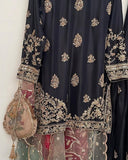 Exclusive Black Chinon Silk Embroidery Work Gharara Suit With Dupatta