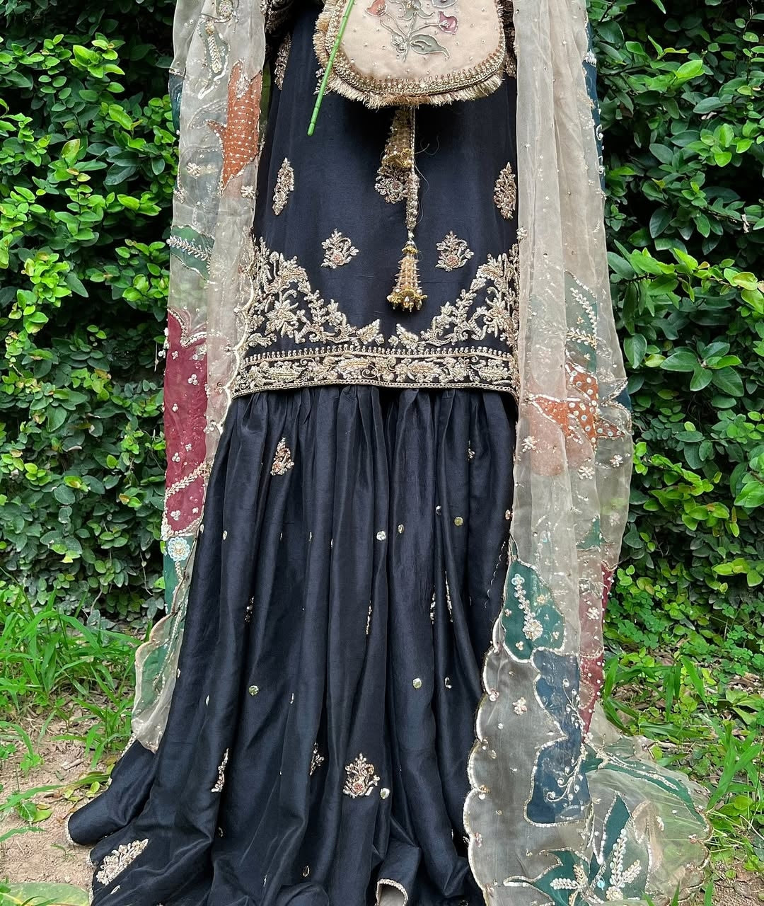 Exclusive Black Chinon Silk Embroidery Work Gharara Suit With Dupatta