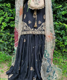 Exclusive Black Chinon Silk Embroidery Work Gharara Suit With Dupatta