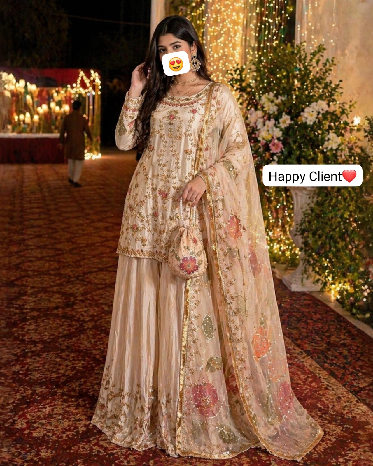 Ready To Wear Cream Chinon Silk Embroidery Work Sharara Suit With Premium Dupatta