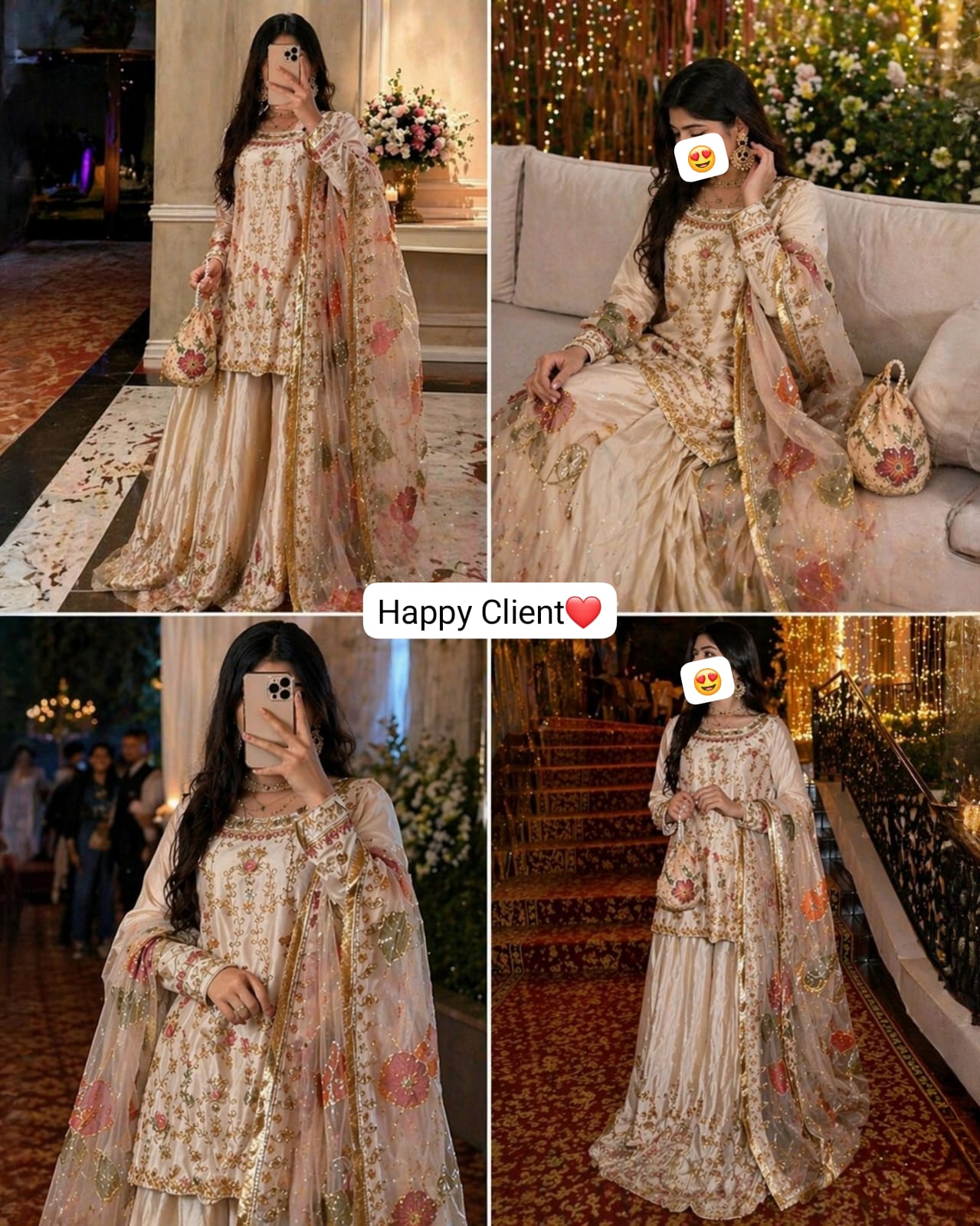 Ready To Wear Cream Chinon Silk Embroidery Work Sharara Suit With Premium Dupatta