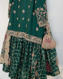 Exclusive Dark Green Chinon Silk Embroidery Work Gharara Suit With Dupatta