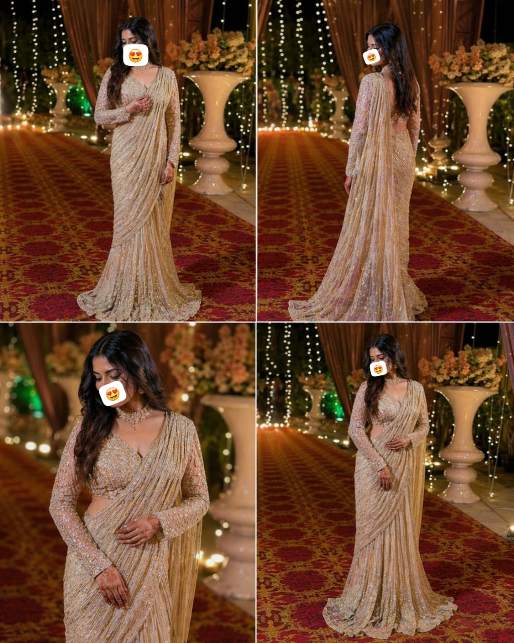 Ready To Wear Champagne Gold Butterfly Net Embroidery Lehenga Saree With Blouse