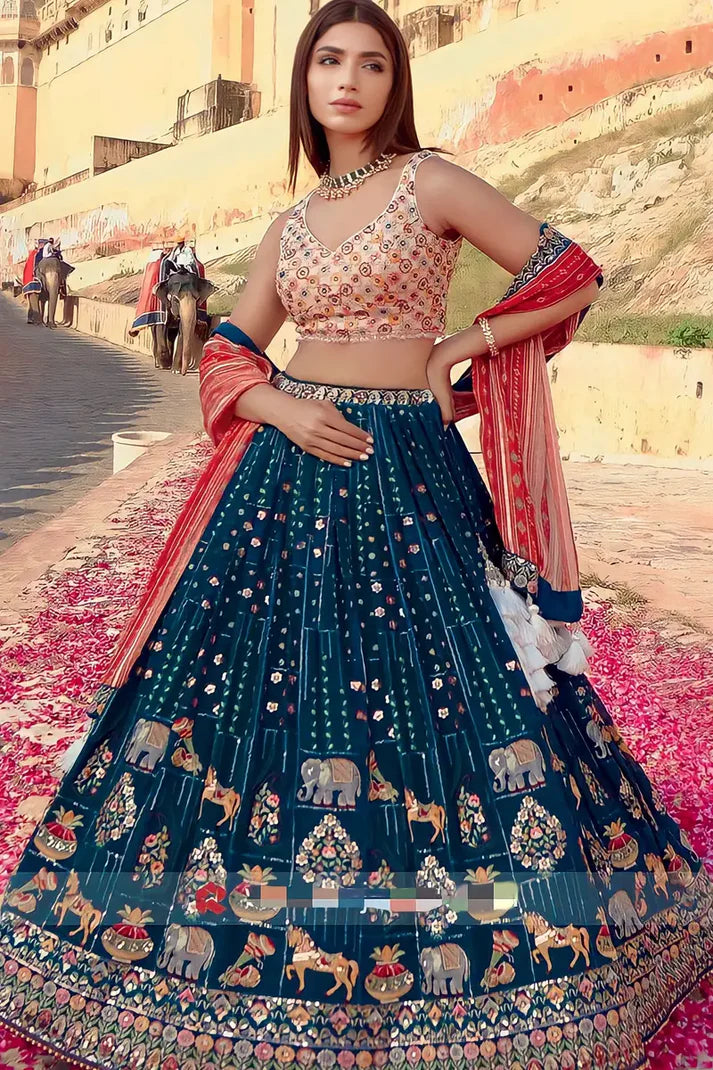 Morpinch-Pink Muslin Cotton Multi Printed Lehenga Choli With Dupatta